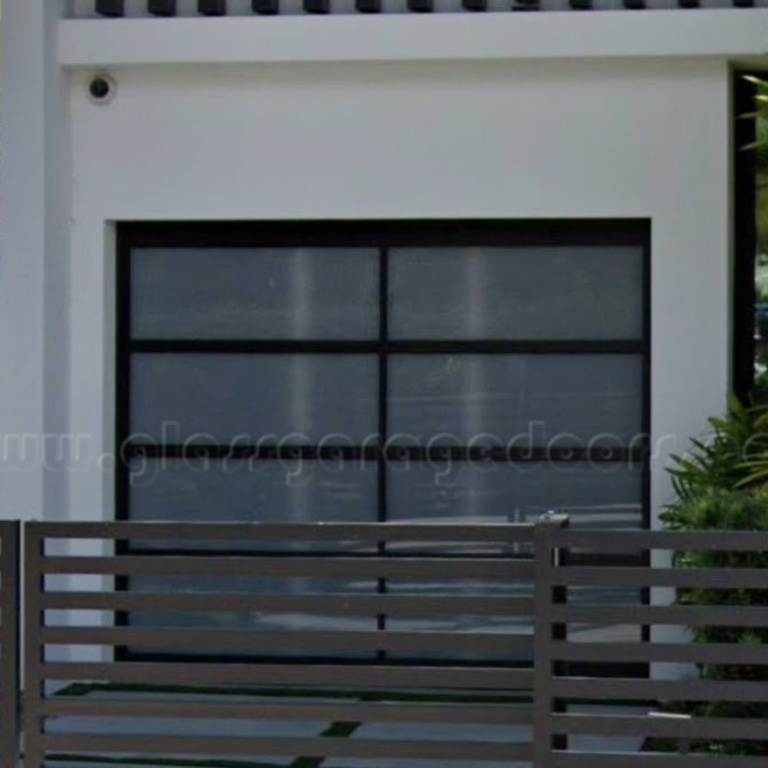 black Glass Garage Doors in Miami luxury residential in rivo alto drive