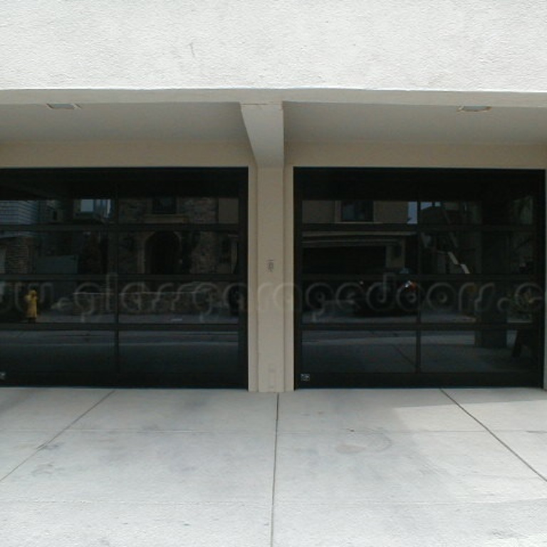 two black glass garage doors with dark glass in ventura california