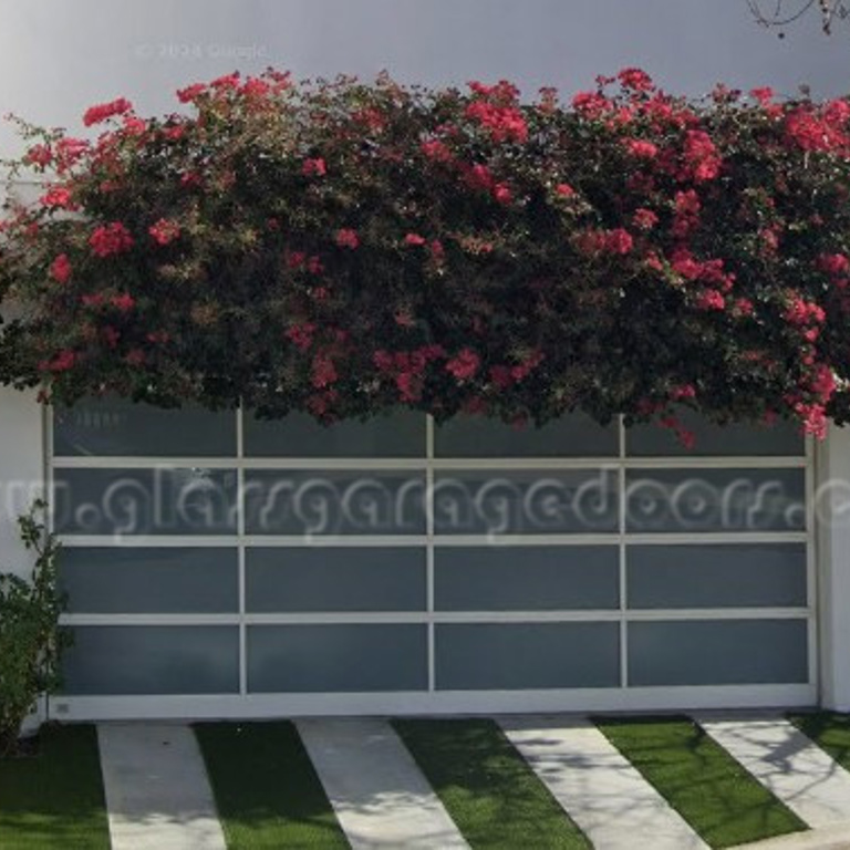 Residential White glass garage door on Westridge Road in Los Angeles, California