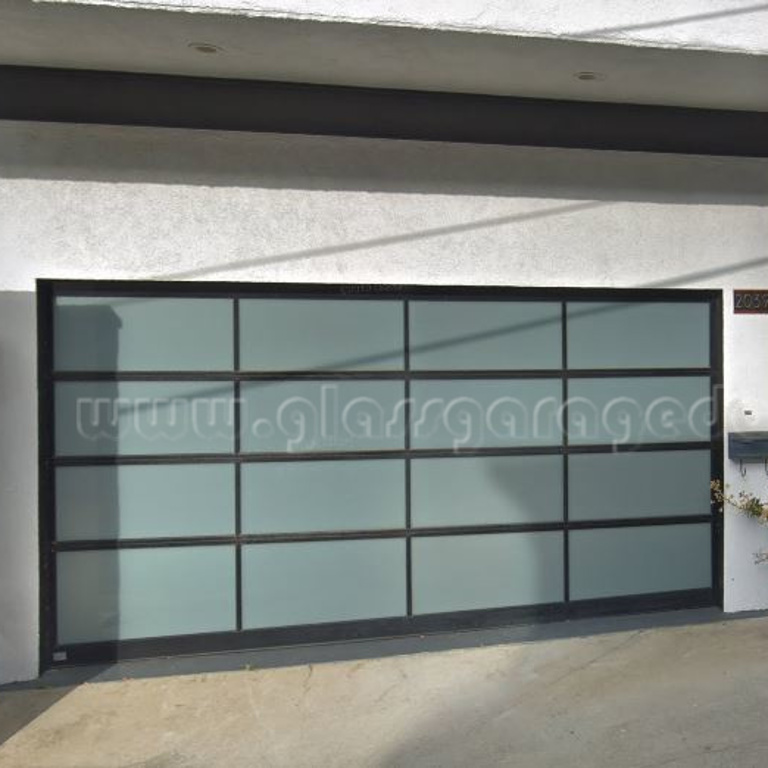 Dark powder coated aluminun glass garage door and entry door 