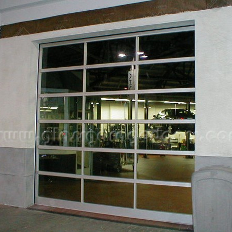 Glass garage doors in car delear service area in van nuys california