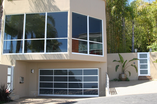 Anodized Aluminum Glass Garage Door with tinted glass in West Hollywood