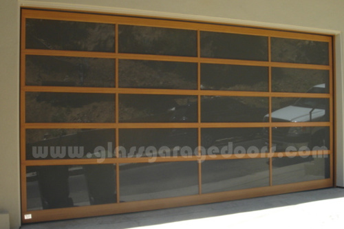 Wood Powder coated aluminum with bronze glass Garage door with tapared bottom