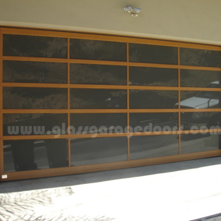 Wood Powder coated aluminum with bronze glass Garage door with tapared bottom