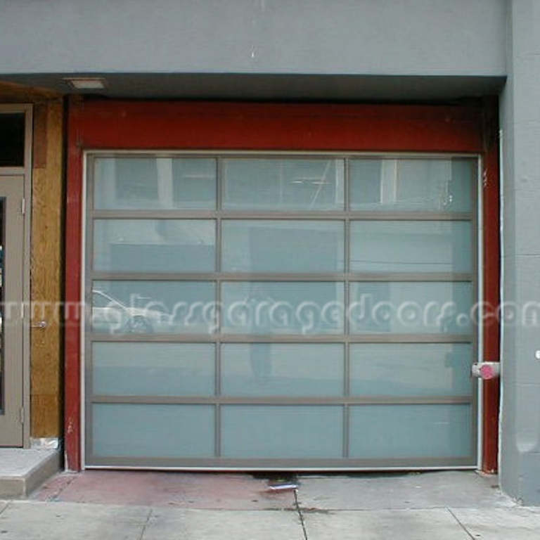 Gray aluminum glass garage door on Pacific Avenue, San Francisco, CA 94109