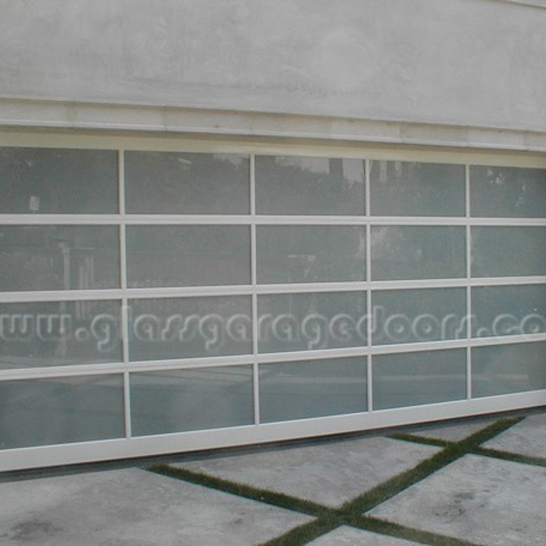 Modern white glass garage door design in Beverly Hills, California home