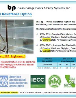 Water Resistance Option: ASTM E331, E547