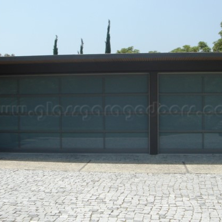 Two glass garage doors installed in a Pasadena, California home, combining modern architecture with functional design