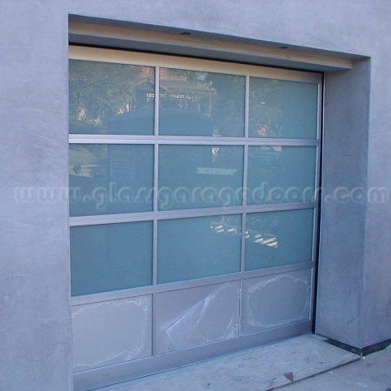 Stylish  powder coating glass garage door with obscured glass and aluminum panels in Pacific Palisades