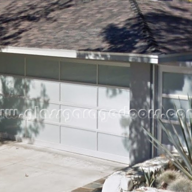 glass garage door installed on a residence on Eastborne Avenue, Los Angeles, California