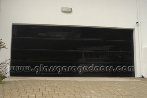 Gloss Black Garage door with dark tinted glass in Beverly Hills California 90210