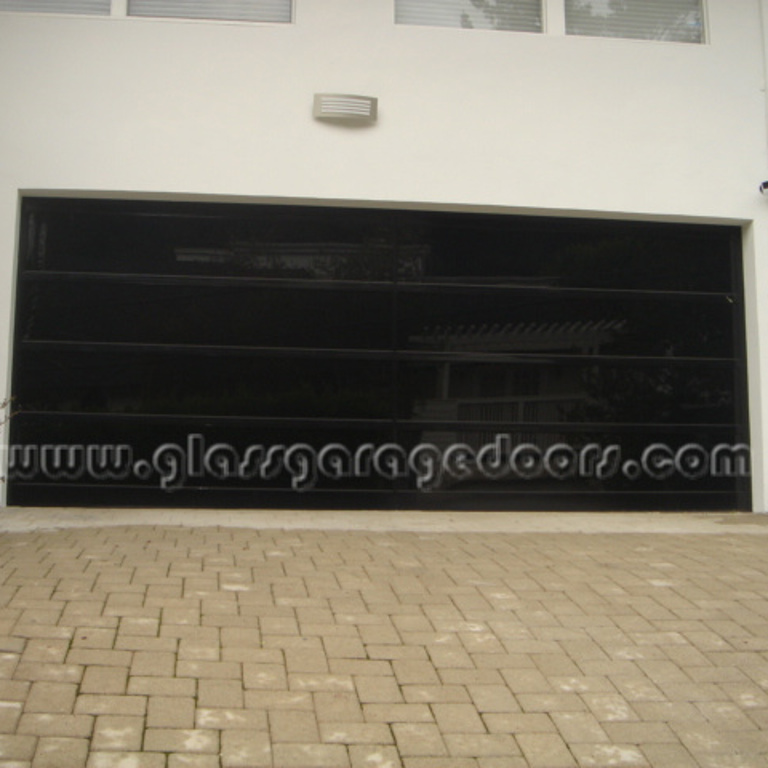 Gloss Black Garage door with dark tinted glass in Beverly Hills California 90210