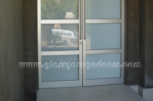 Glass and Aluminum double entry door with white glass