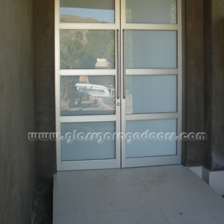 Glass and Aluminum double entry door with white glass