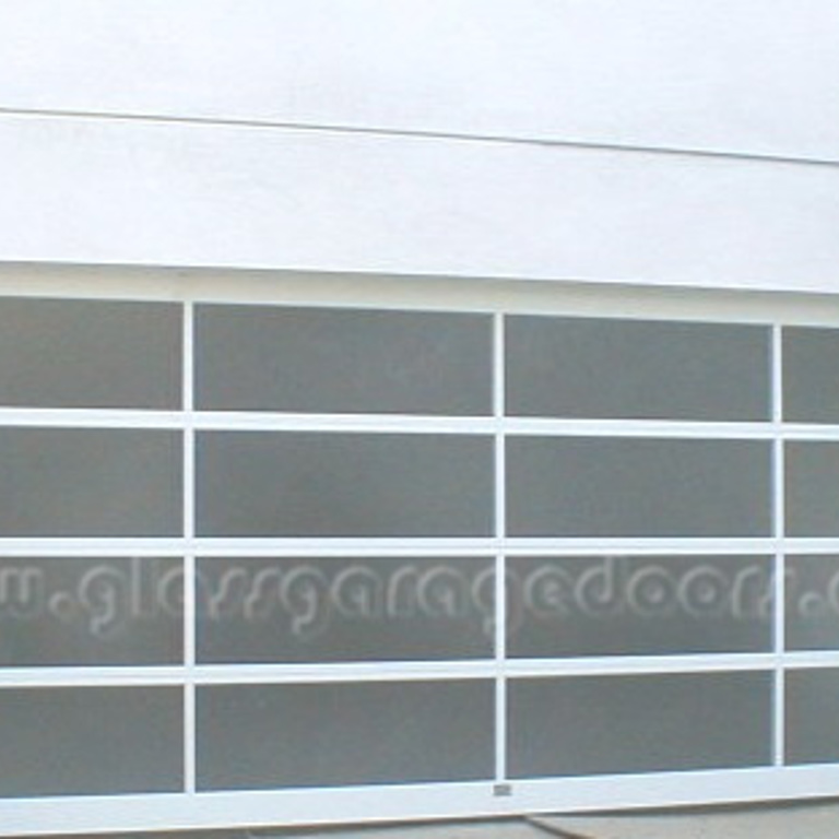 residential white glass garage door on Krim drive in  Los Angeles, California, 90064