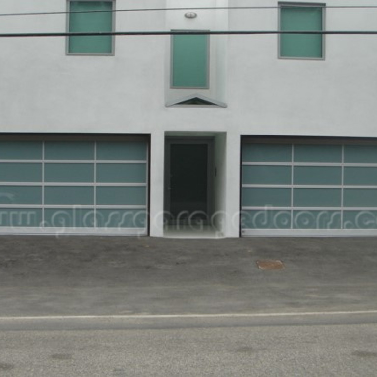 Two glass garage doors on Malilbu Road, in Malibu, Califonia