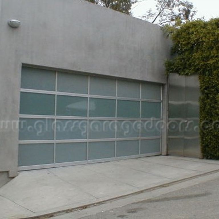 Modern glass garage doors on Linda Flora Drive, Los Angeles, California 90049