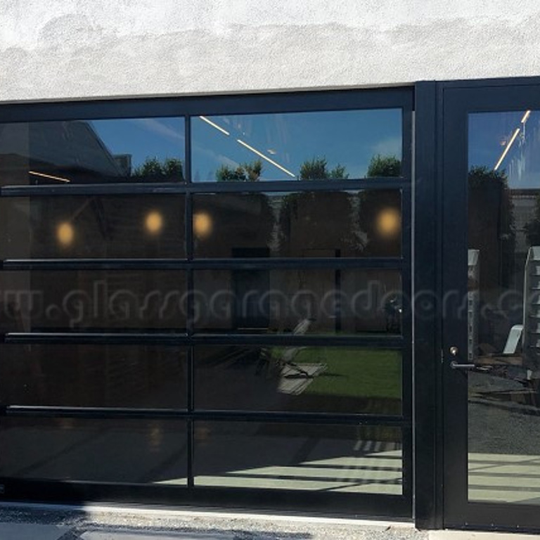 Insulated Sectional overhead glass door in commercial building in long beach california