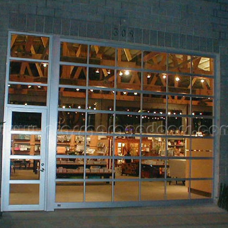 Glass Garage Door installed in business on Cedros Avenue, in  solana beach, california